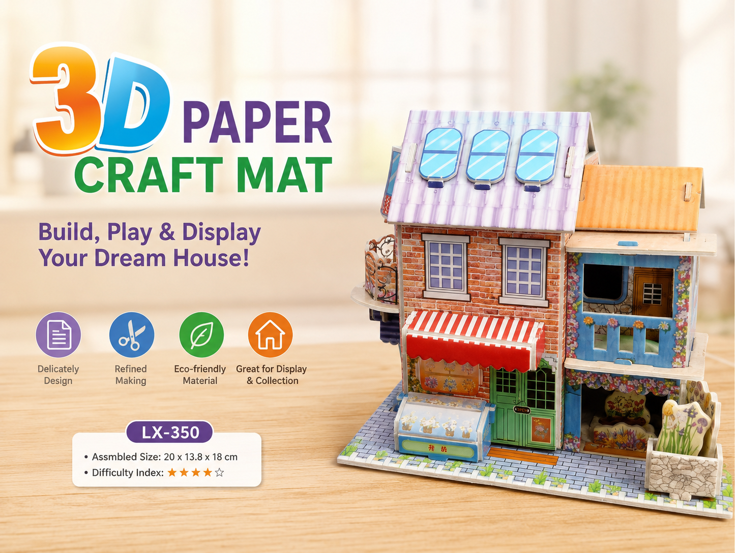4-in-1 3D Paper Craft House Combo Pack | DIY Building Model Kit | Creative Educational Toy & Home Display