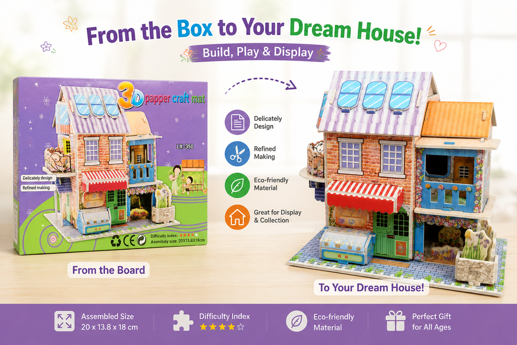 4-in-1 3D Paper Craft House Combo Pack | DIY Building Model Kit | Creative Educational Toy & Home Display