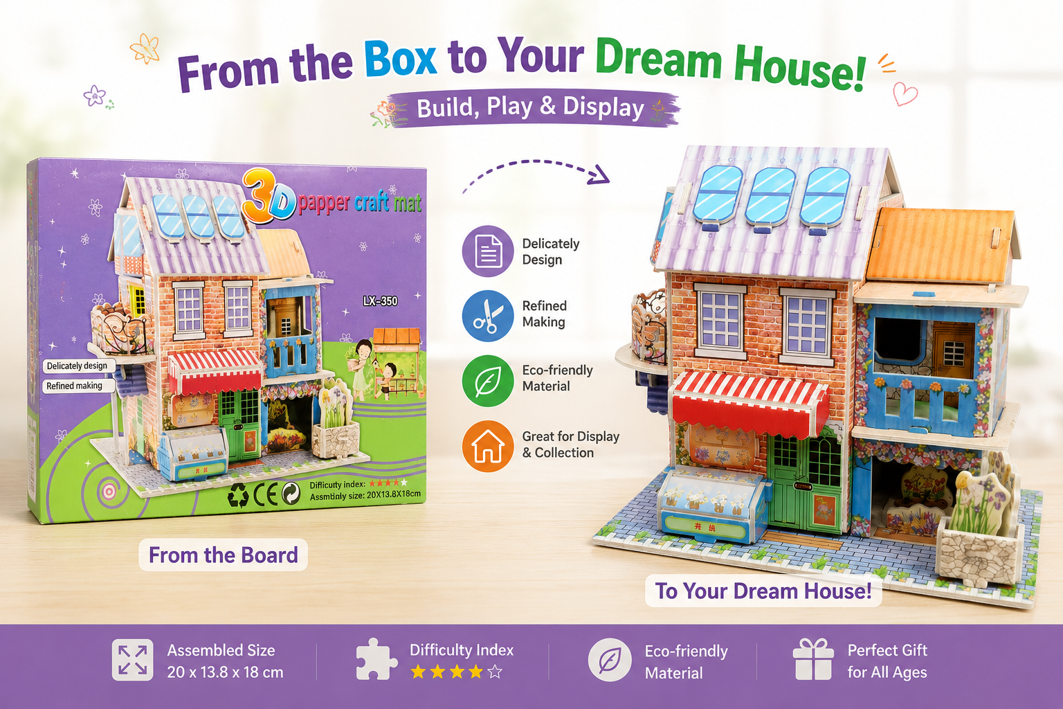 4-in-1 3D Paper Craft House Combo Pack | DIY Building Model Kit | Creative Educational Toy & Home Display