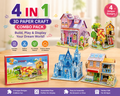 4-in-1 3D Paper Craft House Combo Pack | DIY Building Model Kit | Creative Educational Toy & Home Display