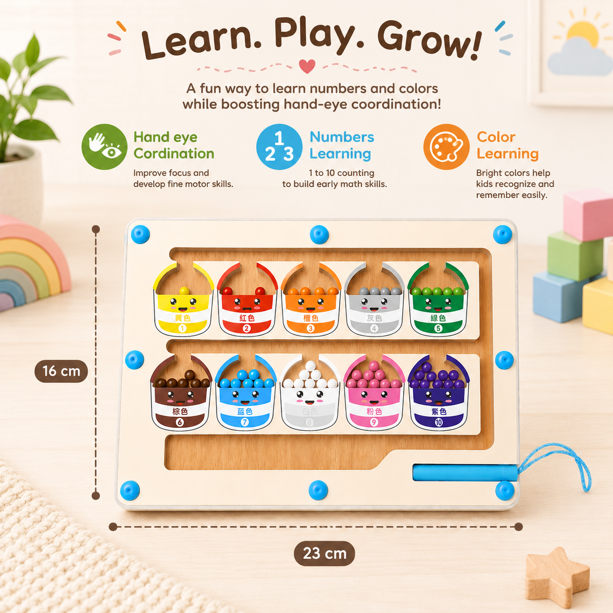 Wooden Magnetic Color Sorting Board for Kids