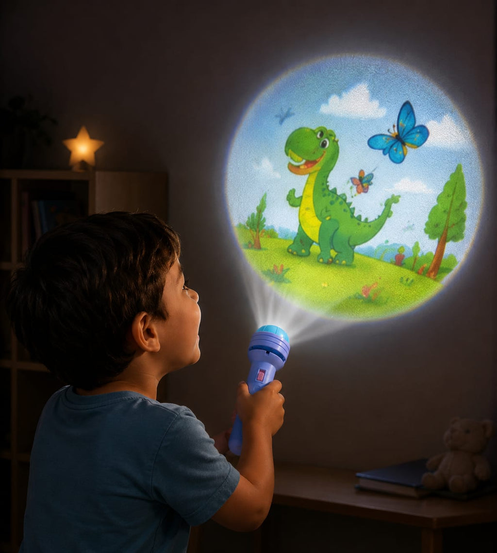 Mini Kids Story Projector Torch with 3 Slide Discs & 24 Images – Educational Learning Toy for Children 5+ Years