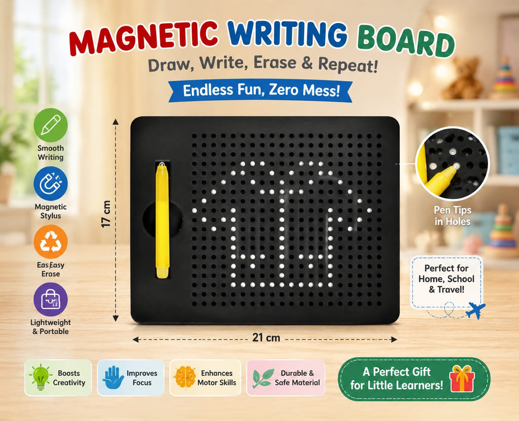Magnetic Writing Board for Kids – Reusable Drawing & Learning Pad with Magnetic Pen and Pattern Cards (Ages 3+)
