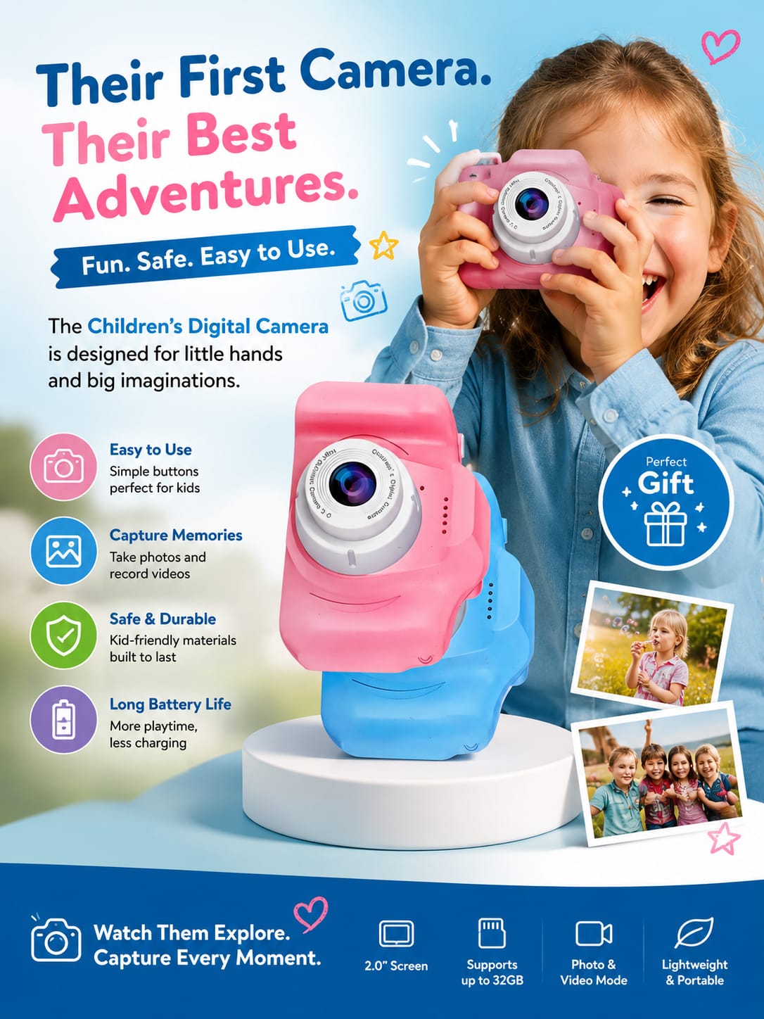 Kids Digital Camera – Fun Photo & Video Camera for Children with 2.0" Screen, Lightweight Design & Long Battery Life