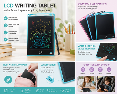 8.5 Inch LCD Writing Tablet – Reusable Digital Drawing & Writing Pad for Kids