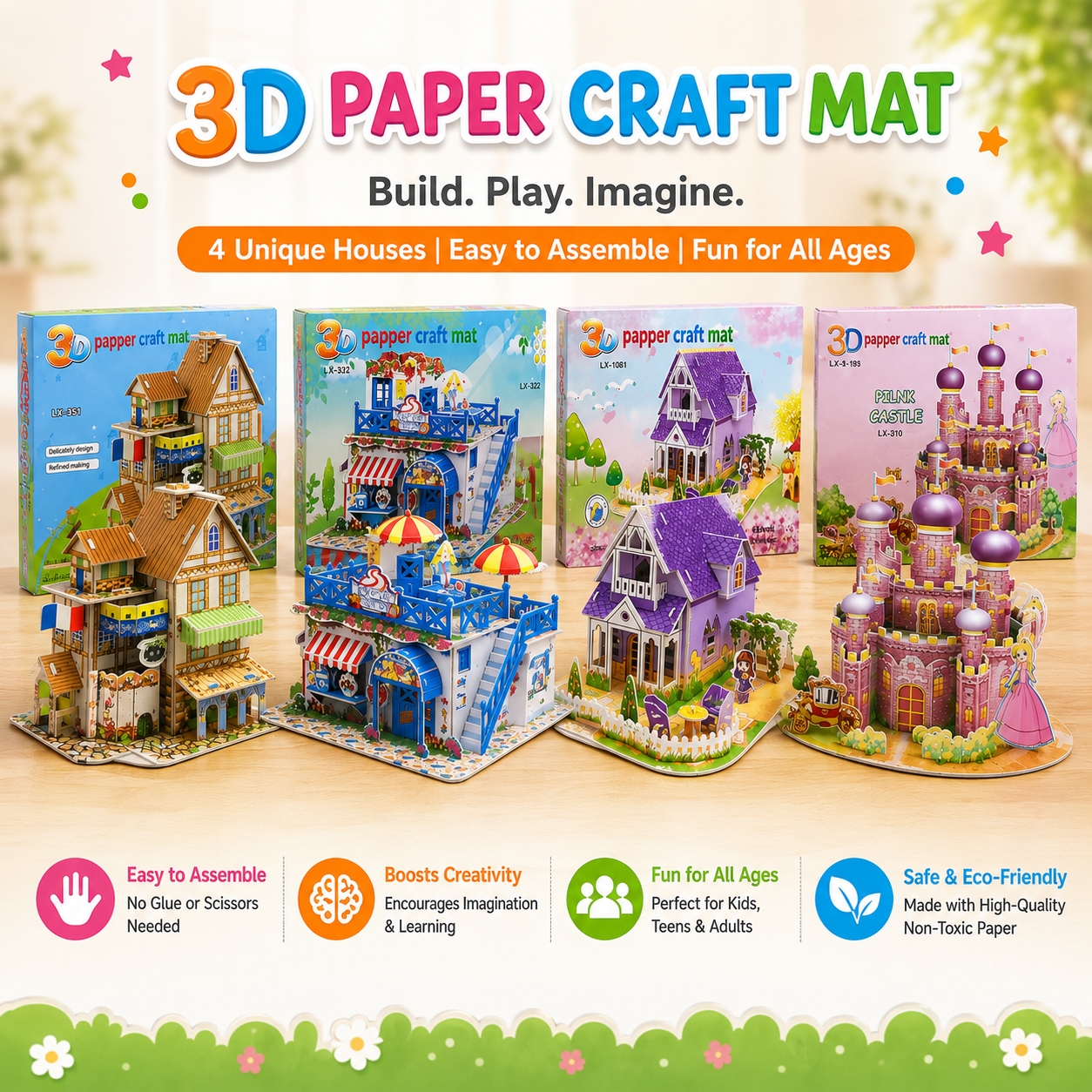 2-in-1 3D Paper Craft House Combo Pack