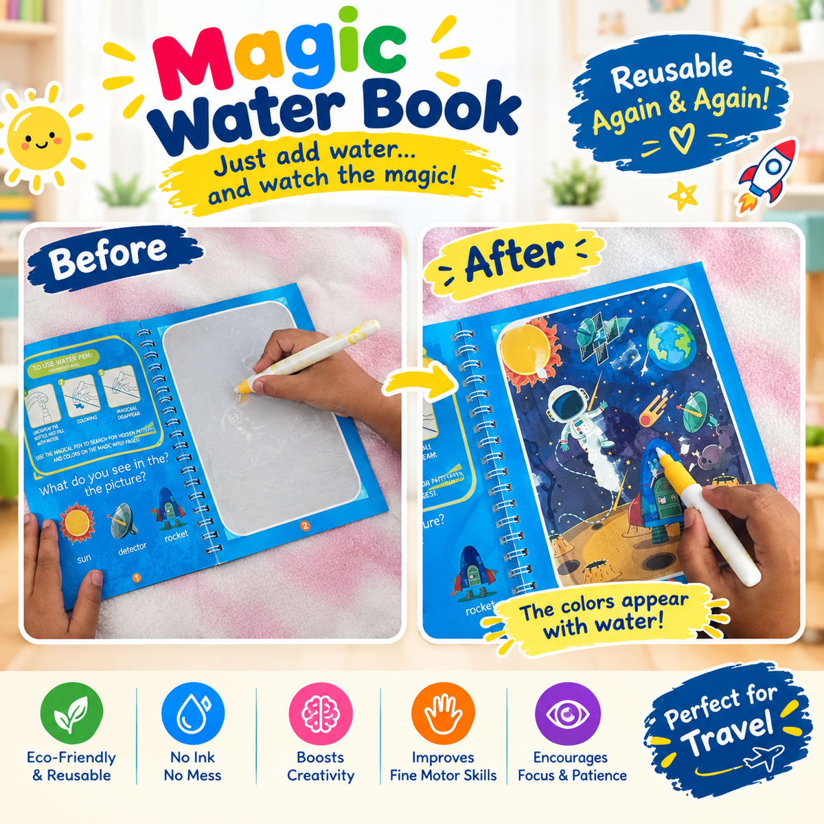 Memory Chess + Mini Projector + Magic Water Coloring Book Combo